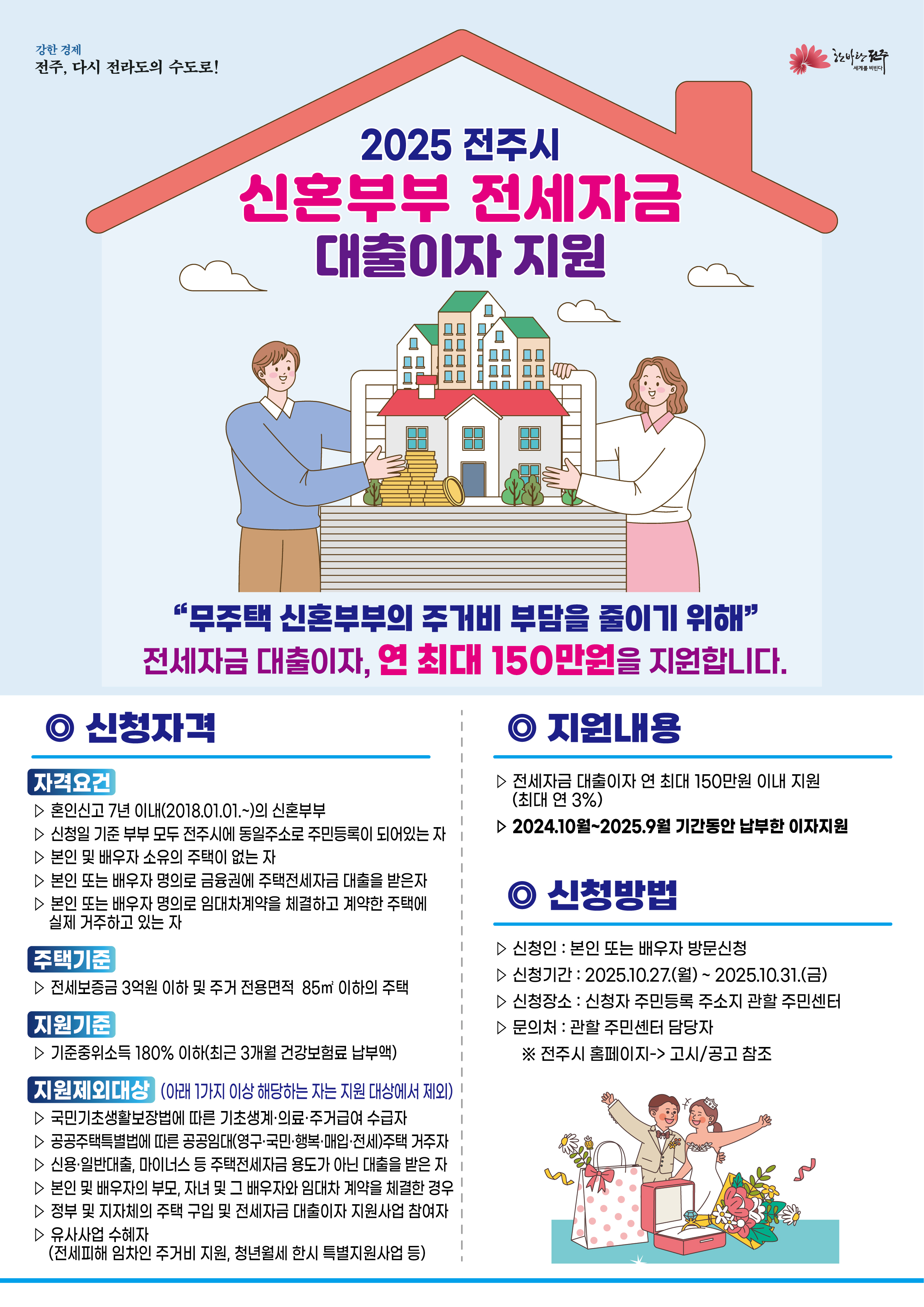 「2025년 전주시 신혼부부 전세자금 대출이자 지원사업」 모집공고