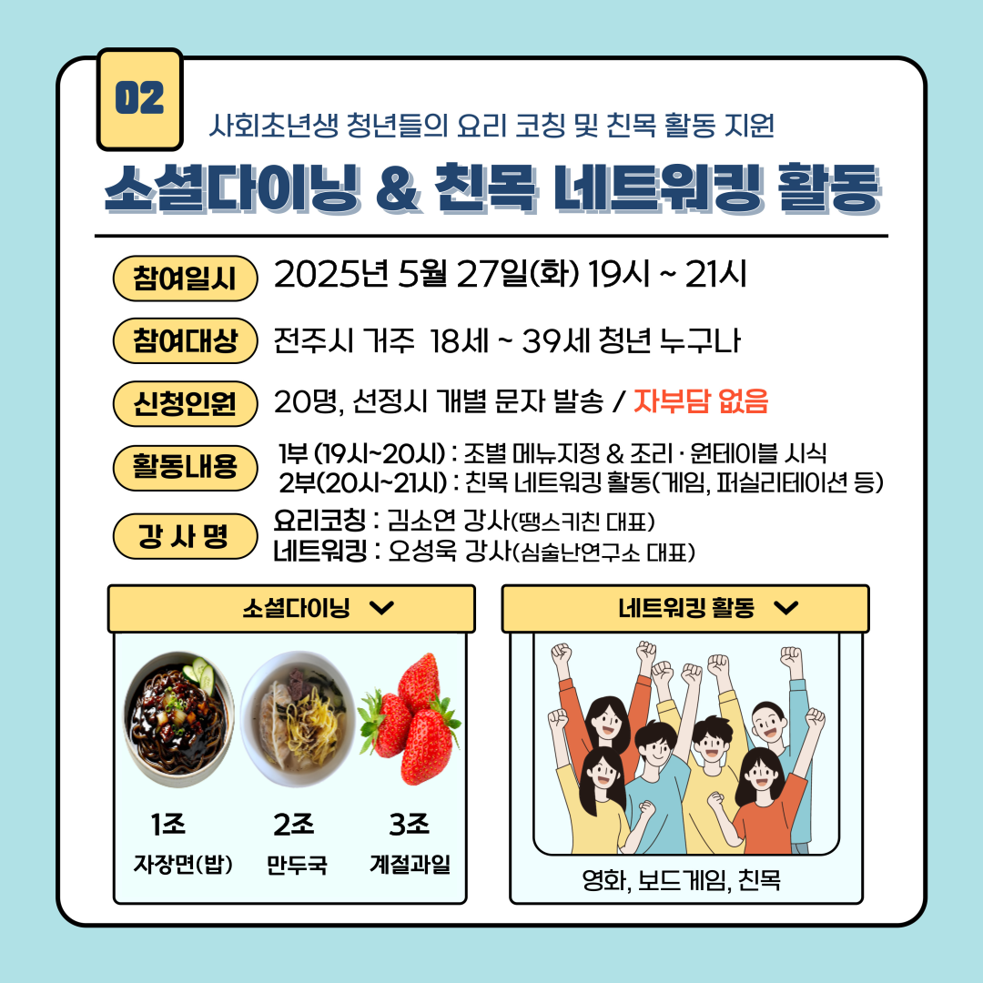 2025년 청년 응원키트 5월 프로그램 참여안내(소셜 다이닝&친목 네트워킹)