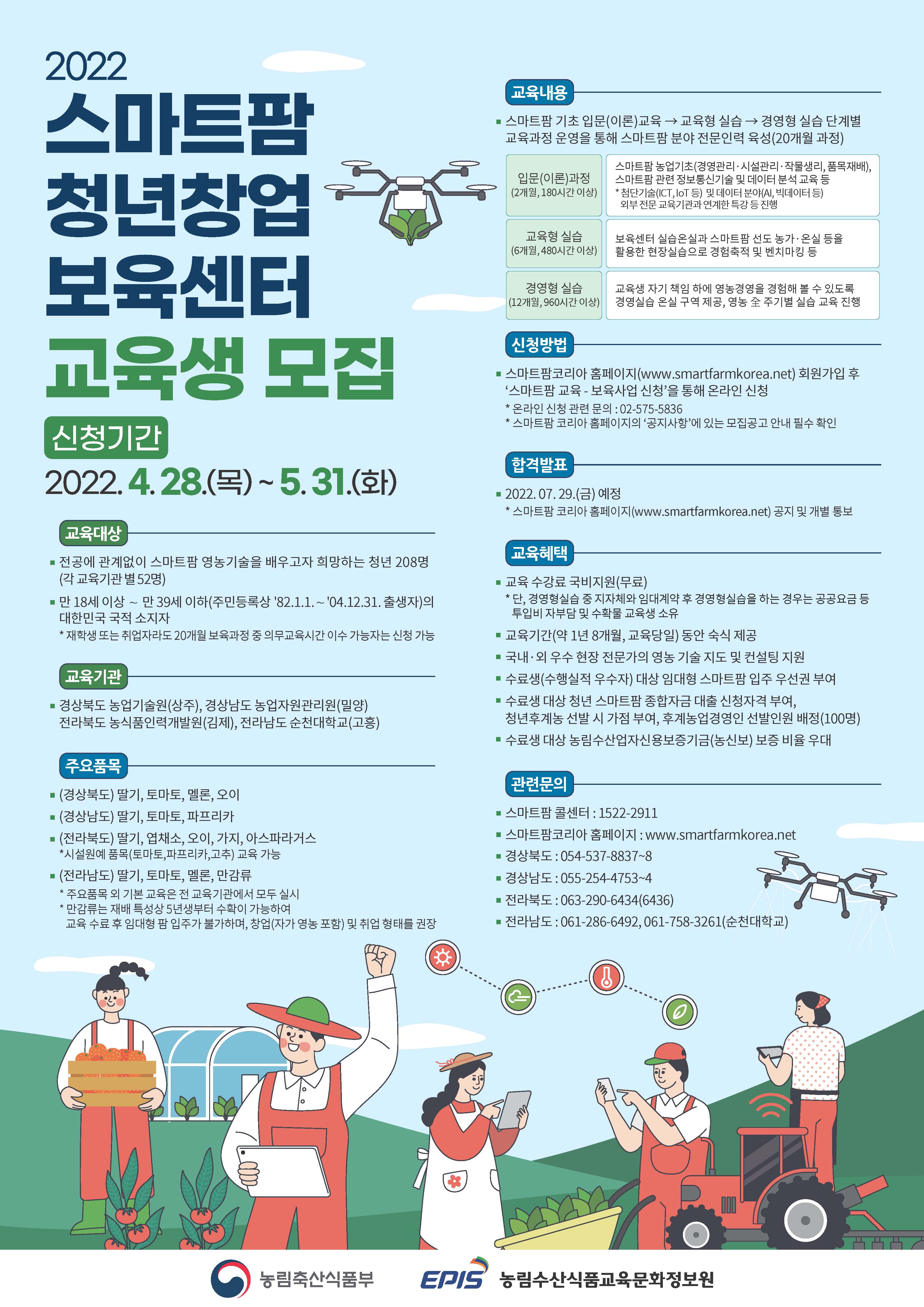 2022년 스마트팜 청년창업 보육센터 교육생 모집