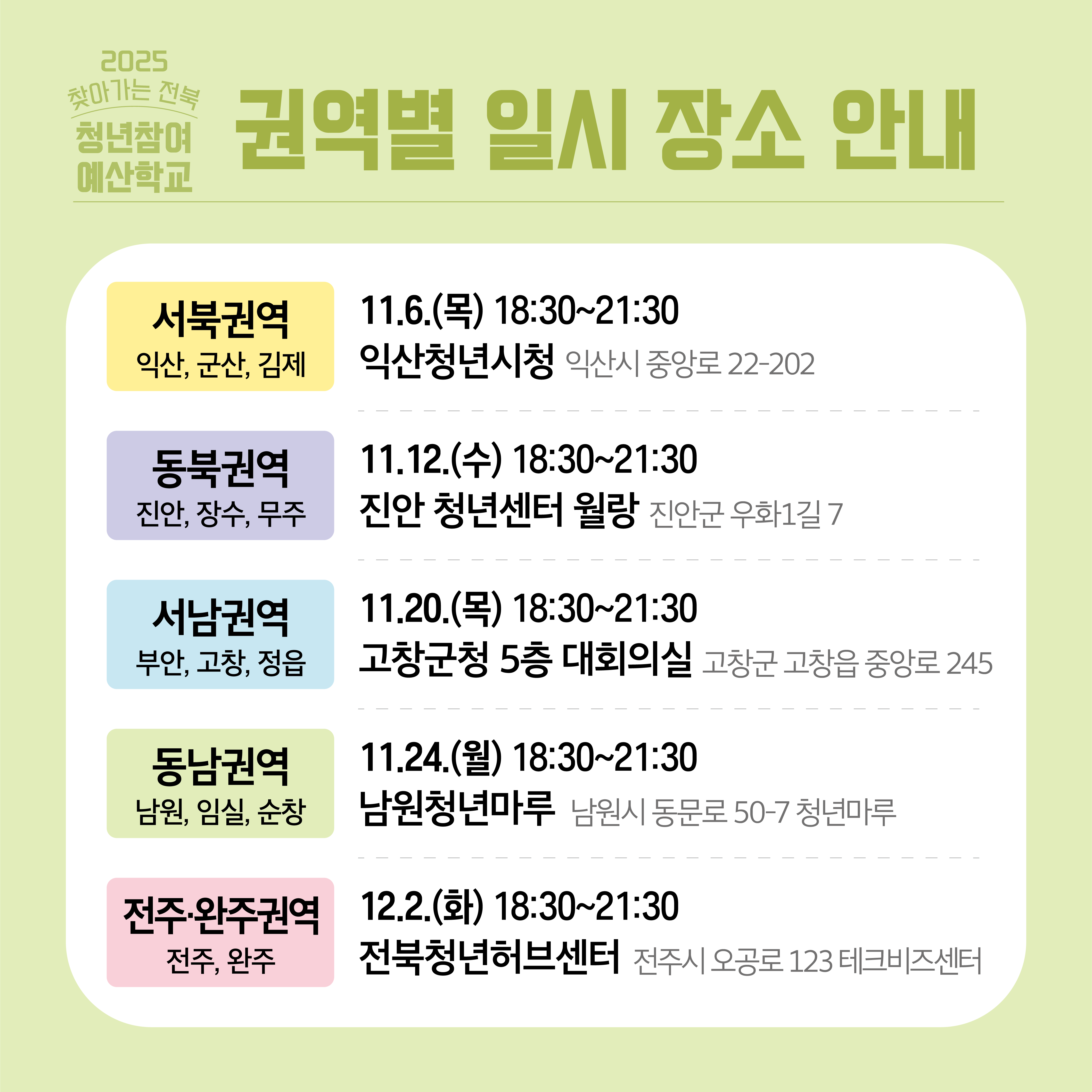 [전북청년허브센터] 2025 찾아가는 전북청년참여예산학교 모집 안내