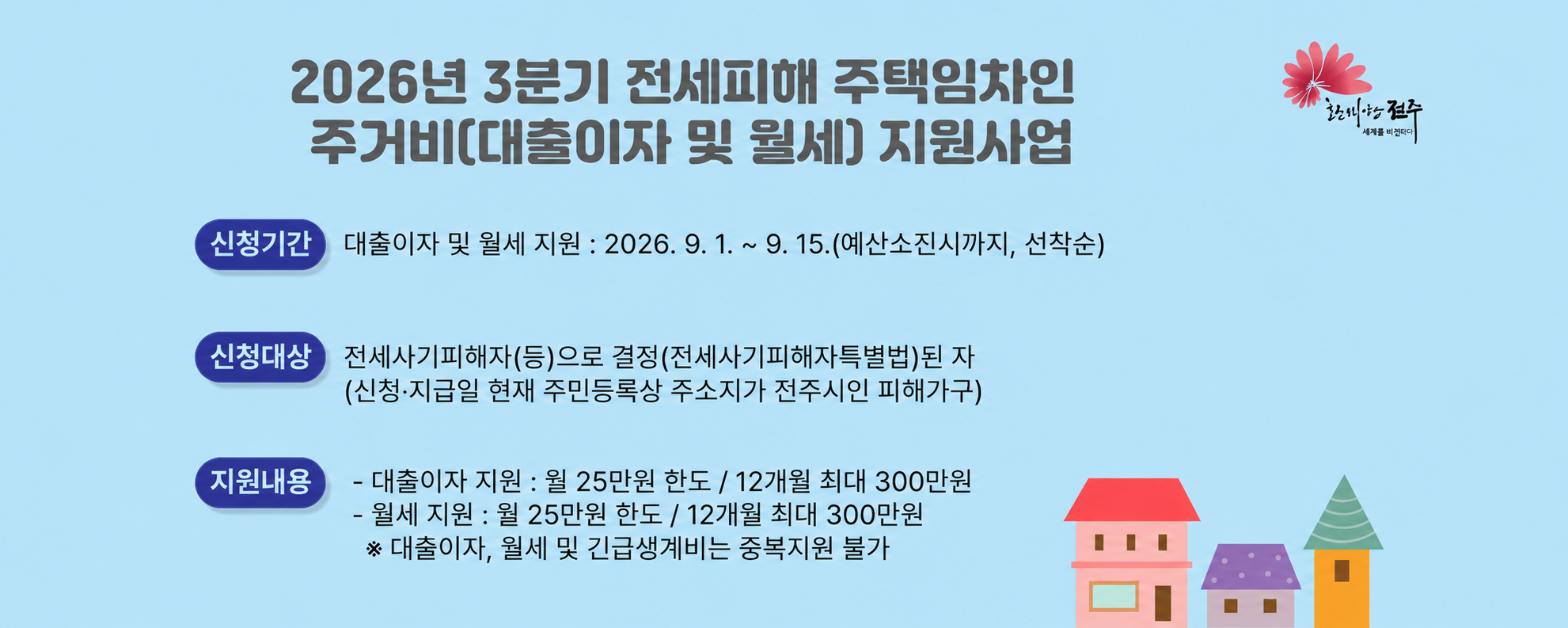 2026년 3분기 전세피해 주택임차인 주거비(대출이자 및 월세) 지원사업